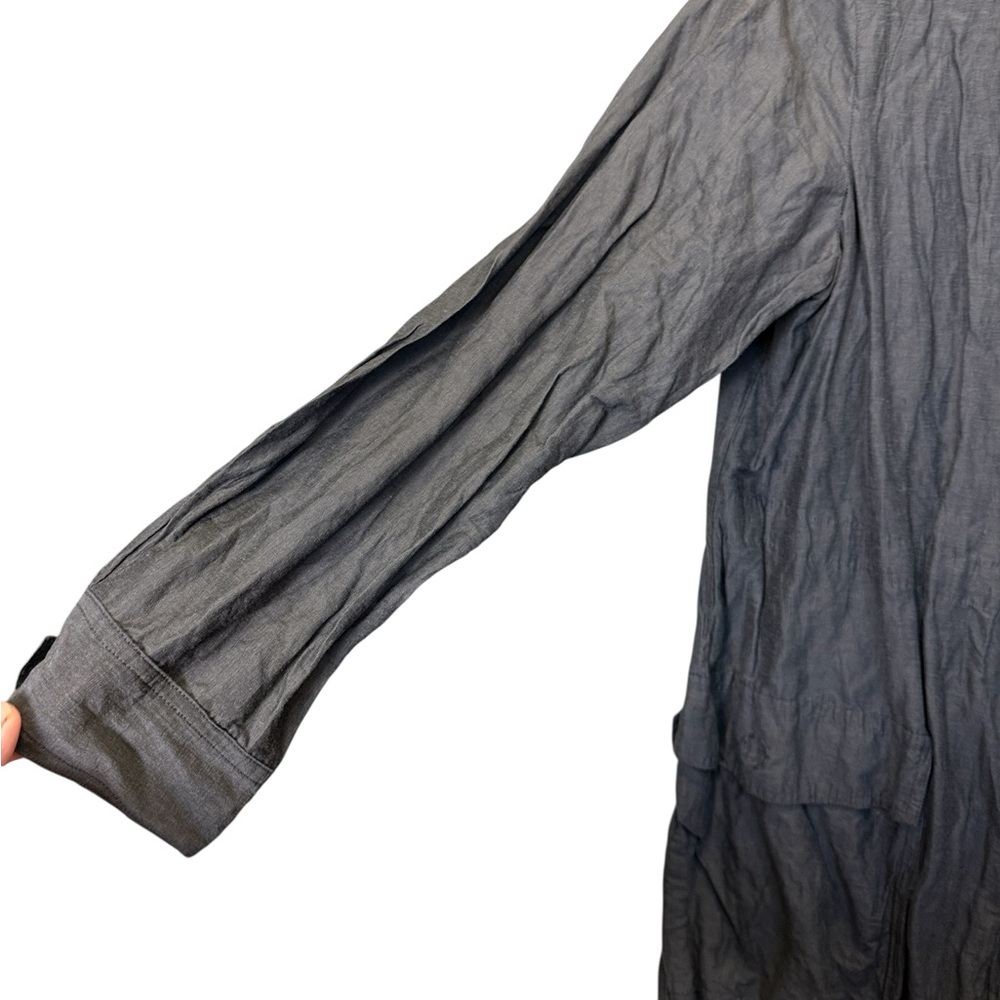 Eileen Fisher Women’s Petite Lagenlook Charcoal Pleated Trench Coat Sz PM - Picture 2 of 11